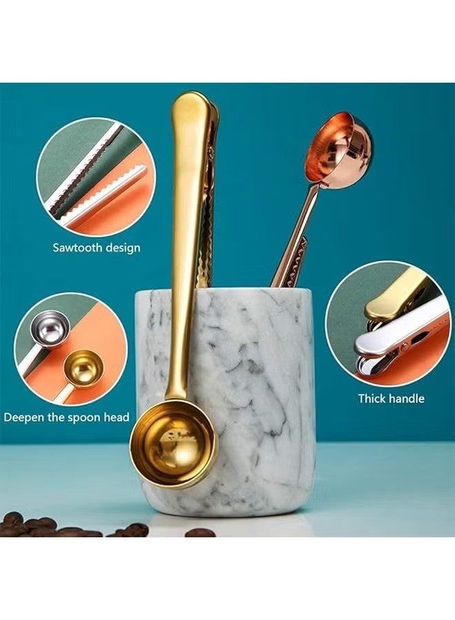 2PCS Coffee Scoop Clip Stainless Steel Tablespoon Coffee Spoon With long handle Multifunction Sealing Bag Clip For Tea, Coffee, Protein Powder, Instant Drinks, Kitchen Tools（gold） - Image 4